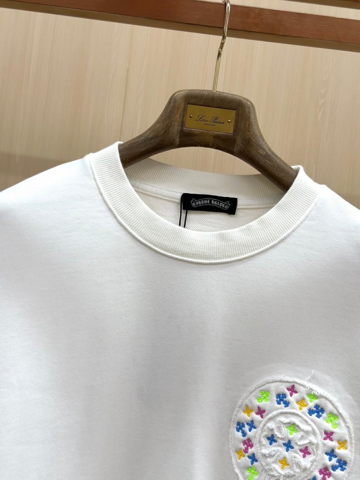 Colorful Cross Floral Horseshoe Embroidery Patch Raw Edge Crewneck Sweatshirt 2 Colors 29510938