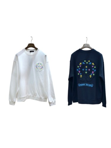 Colorful Cross Floral Horseshoe Embroidery Patch Raw Edge Crewneck Sweatshirt 2 Colors 29510938