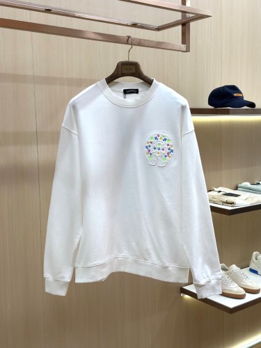 Colorful Cross Floral Horseshoe Embroidery Patch Raw Edge Crewneck Sweatshirt 2 Colors 29510938