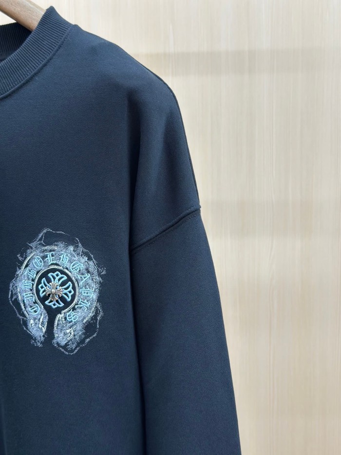 Light Blue Horseshoe Cross Floral Logo Grey Wash Crewneck Sweatshirt 2 Colors 29510924