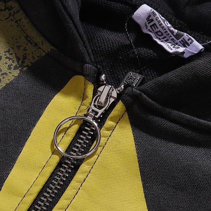 All Over Yellow Olive Smiley Star Print Full Zip Hoodie 29520201