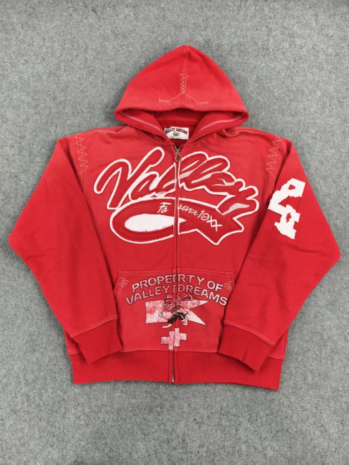 Vintage Street Washed Distressed Letter Print Stitched Zip Up Hoodie 3 colors 29380489