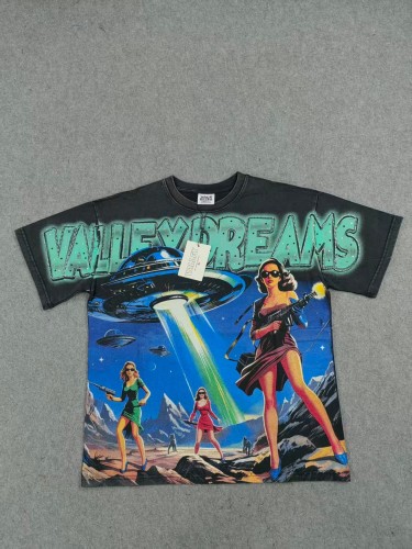 Bling Rhinestone Top Letter Vintage UFO Cowgirl Alien Desert Full Print Tee 29305175