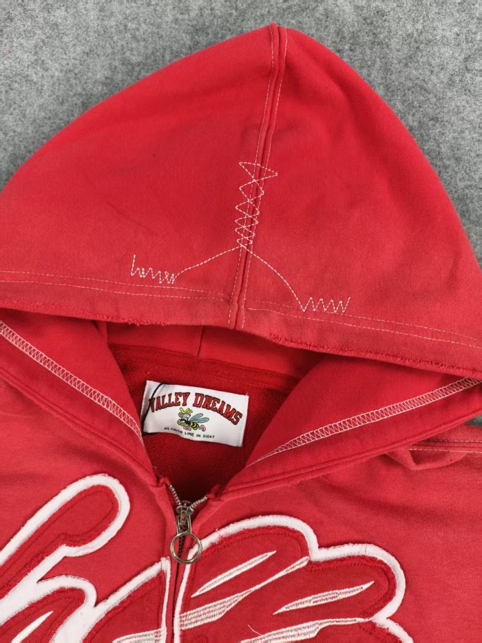 Vintage Street Washed Distressed Letter Print Stitched Zip Up Hoodie 3 colors 29380489