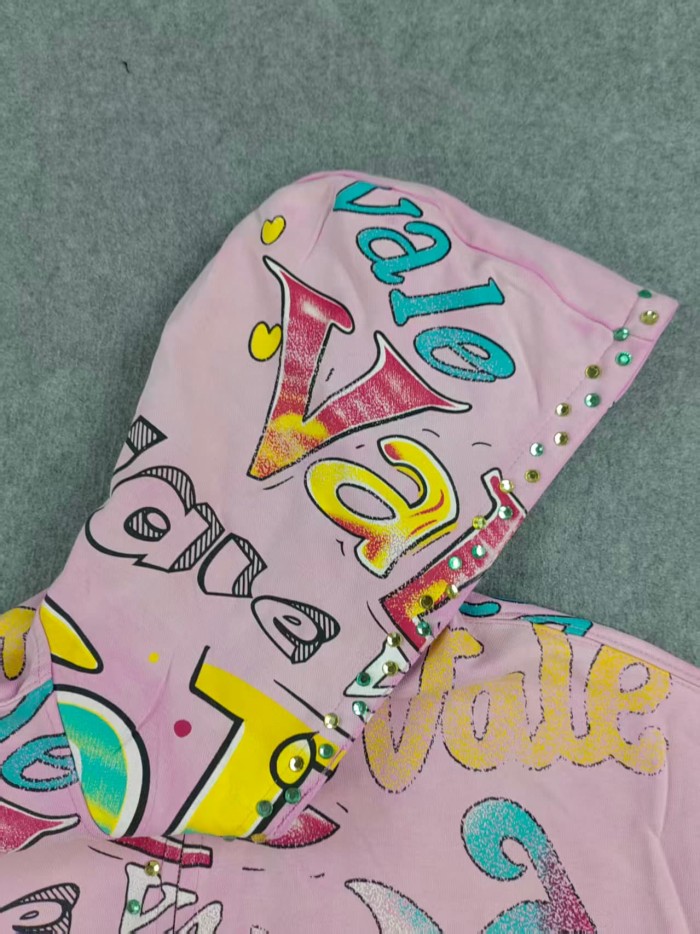 Multi Color Full Graffiti Letter Print Washed Zip Up Hoodie 3 colors 29488903