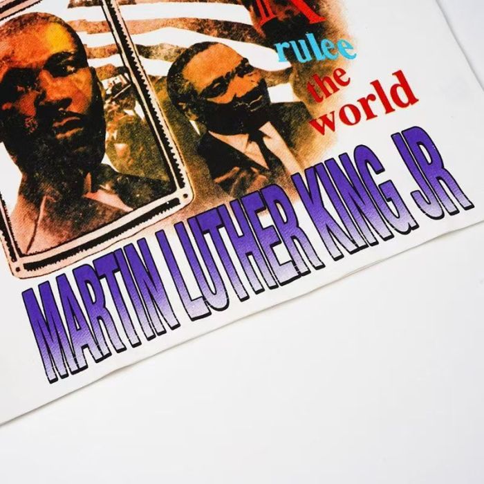 Red Rhinestone Letter Martin Luther King Portrait Flag Print Tee 29523680