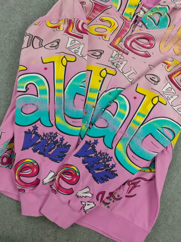 Multi Color Full Graffiti Letter Print Washed Zip Up Hoodie 3 colors 29488903