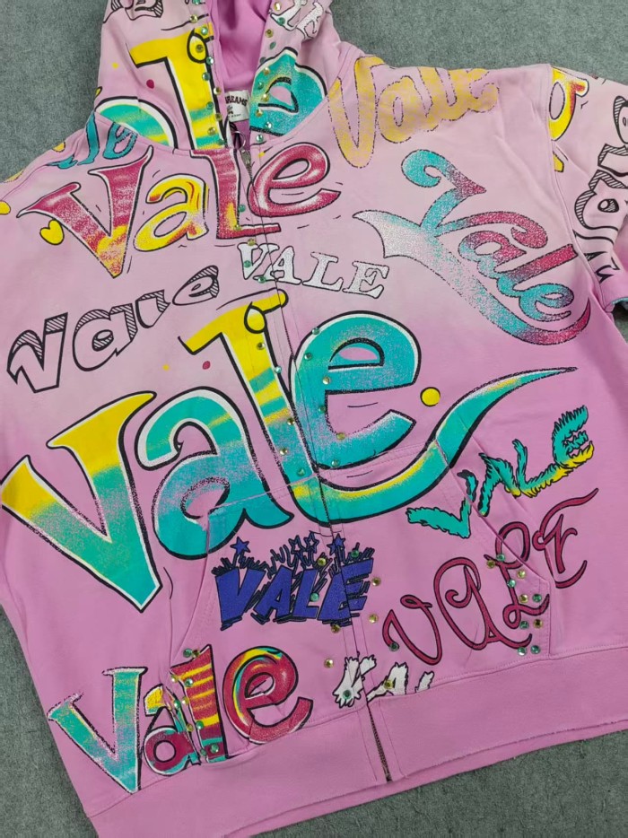 Multi Color Full Graffiti Letter Print Washed Zip Up Hoodie 3 colors 29488903