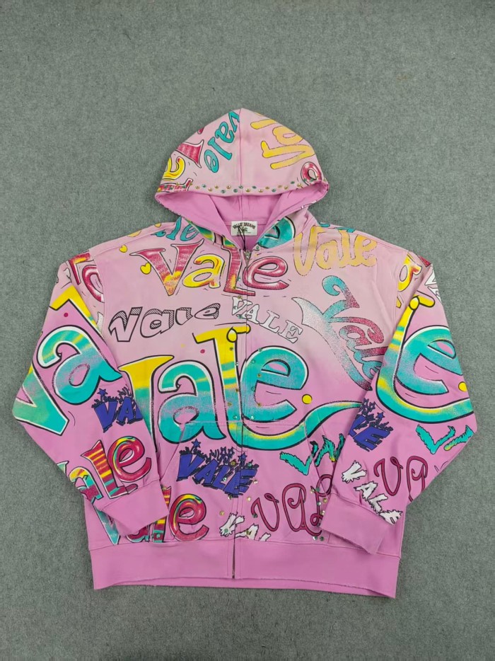 Multi Color Full Graffiti Letter Print Washed Zip Up Hoodie 3 colors 29488903