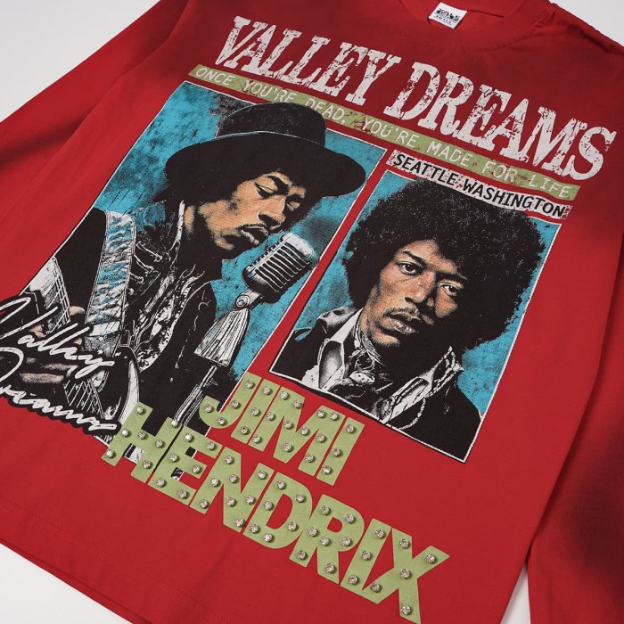 Jimi Hendrix Portrait Rhinestone Letter Tour City Long Sleeve T-shirt 2 colors 29524951