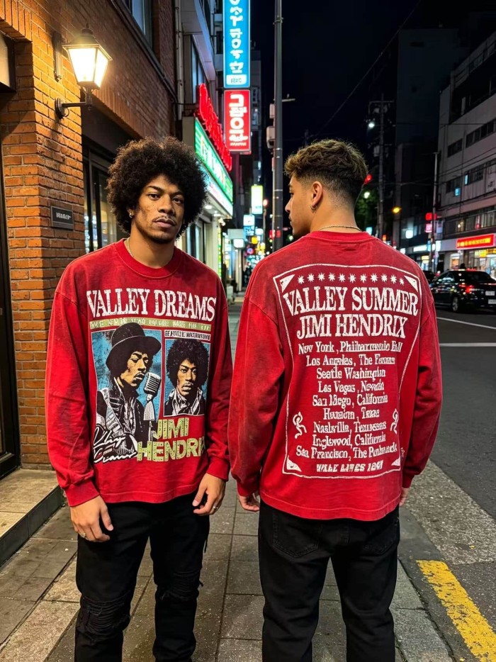 Jimi Hendrix Portrait Rhinestone Letter Tour City Long Sleeve T-shirt 2 colors 29524951