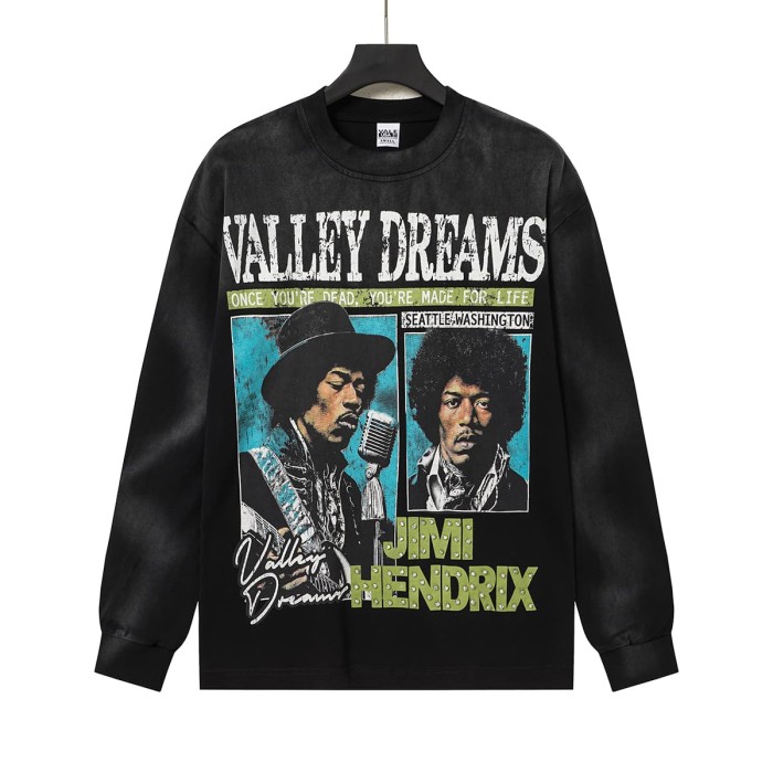 Jimi Hendrix Portrait Rhinestone Letter Tour City Long Sleeve T-shirt 2 colors 29524951