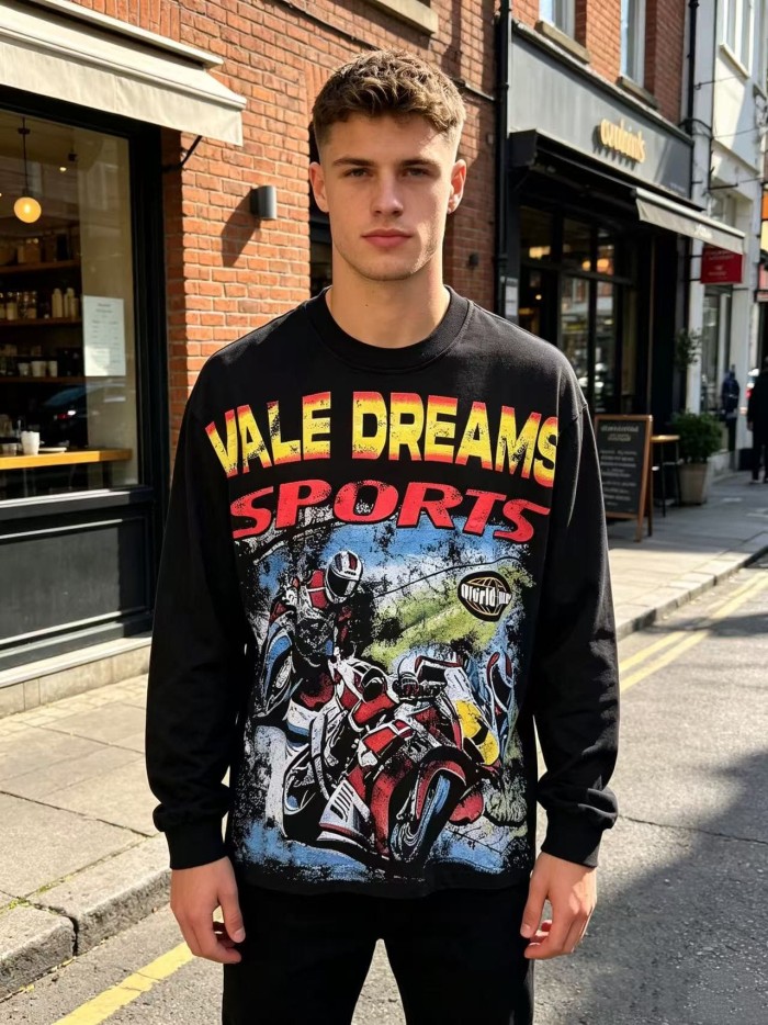 Yellow Red Gradient Sports Motorcycle Racer Print Long Sleeve T-shirt 29524893