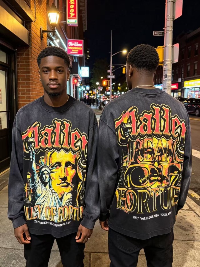 Wash Gothic Letter Liberty NYC Big Face Back Gothic Letter Long Sleeve T-shirt 2 colors 29524933