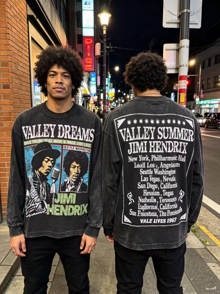 Jimi Hendrix Portrait Rhinestone Letter Tour City Long Sleeve T-shirt 2 colors 29524951
