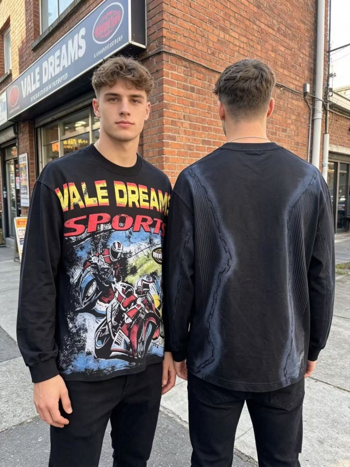 Yellow Red Gradient Sports Motorcycle Racer Print Long Sleeve T-shirt 29524893