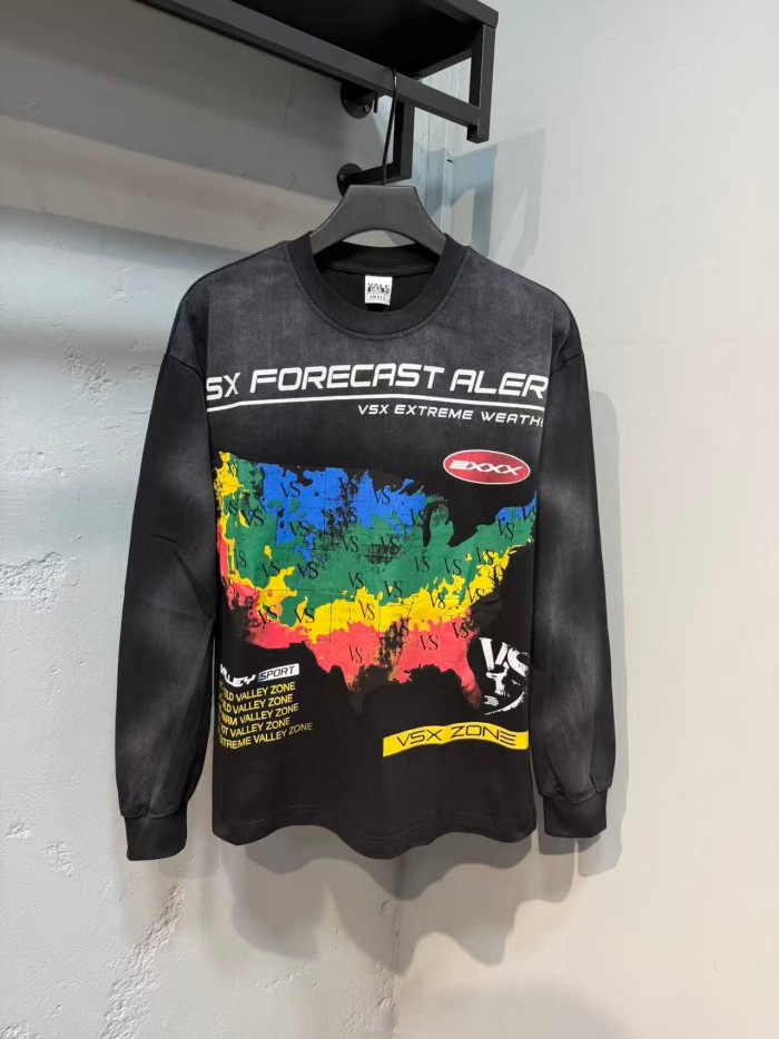 Acid Wash VSX Forecast Map Print Long Sleeve T-shirt 29524938