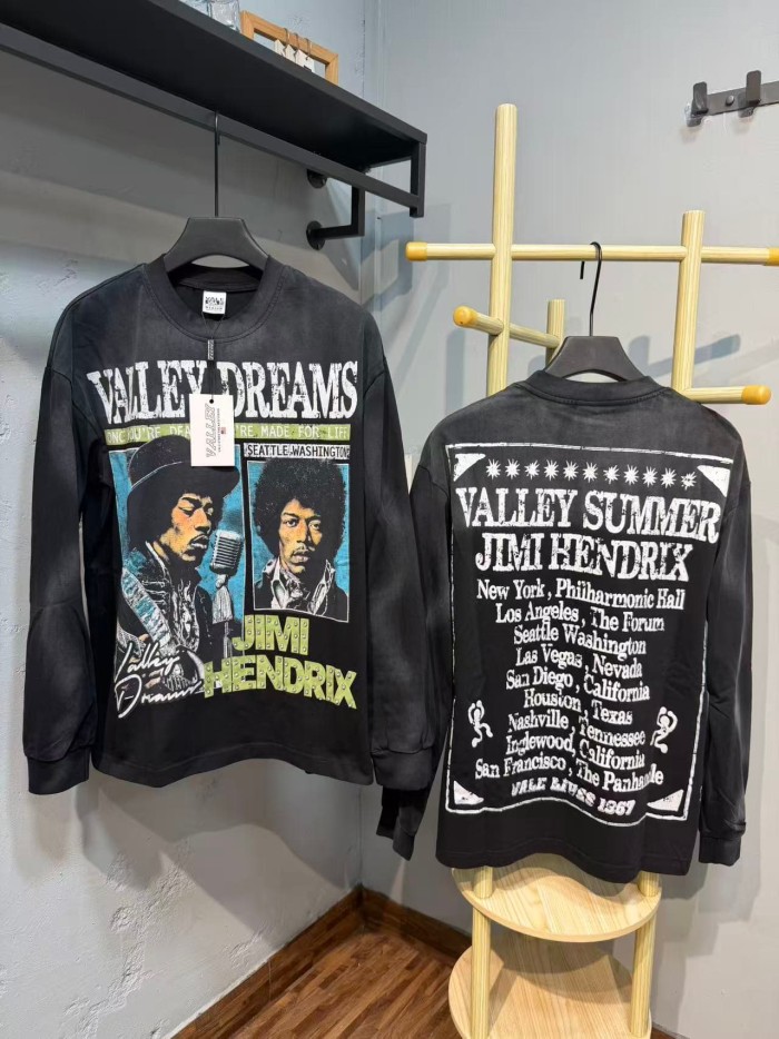 Jimi Hendrix Portrait Rhinestone Letter Tour City Long Sleeve T-shirt 2 colors 29524951