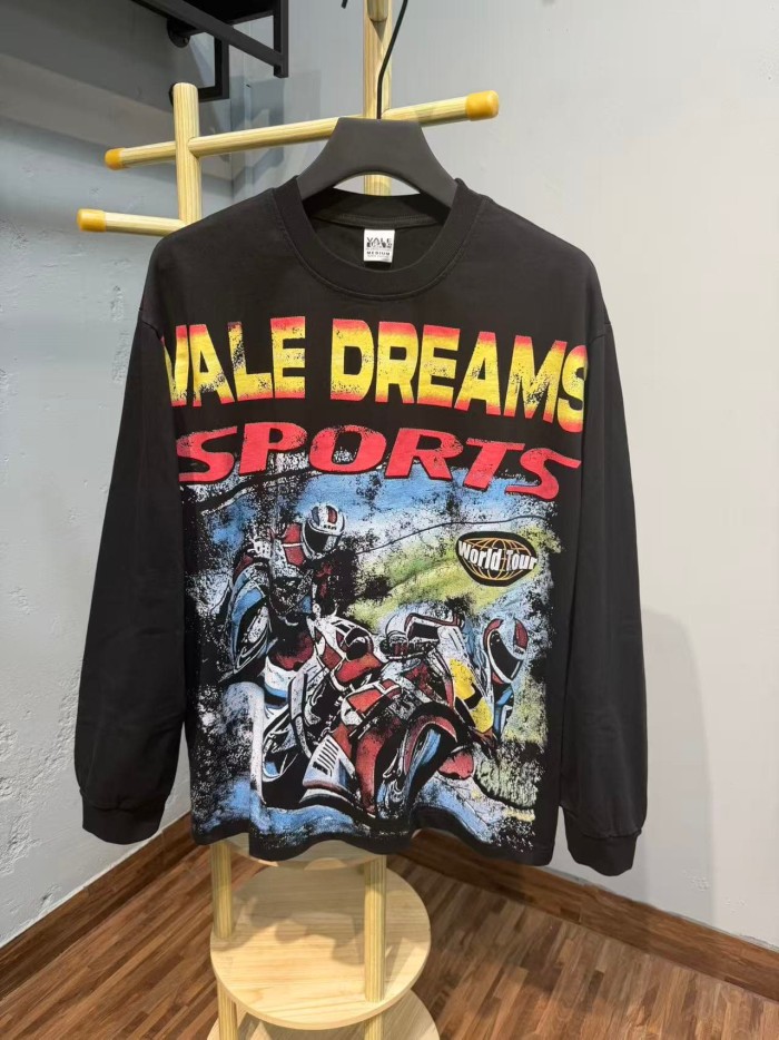 Yellow Red Gradient Sports Motorcycle Racer Print Long Sleeve T-shirt 29524893