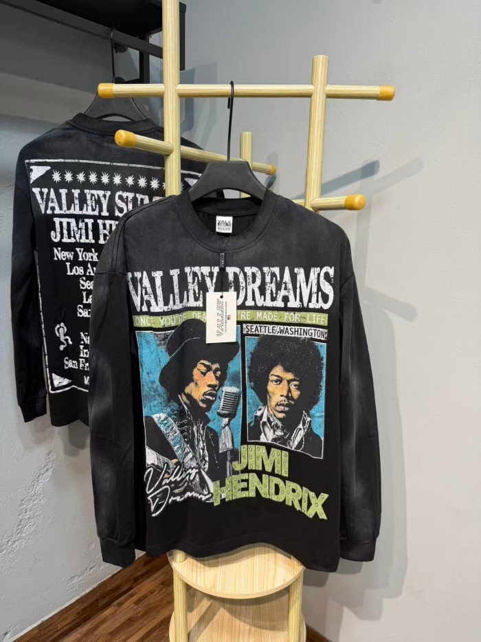 Jimi Hendrix Portrait Rhinestone Letter Tour City Long Sleeve T-shirt 2 colors 29524951