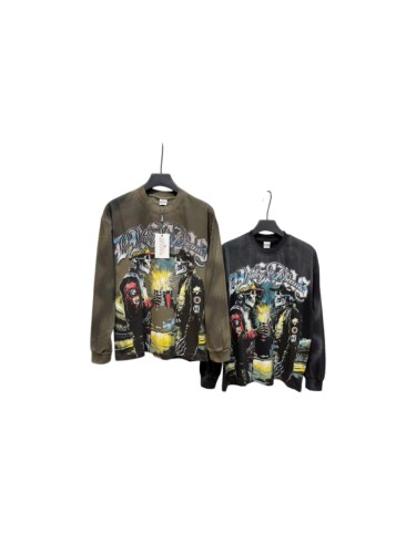 Wash Rhinestone Gothic Letter Skulls Toasting Cup Fireworks Long Sleeve T-shirt 2 colors 29524943
