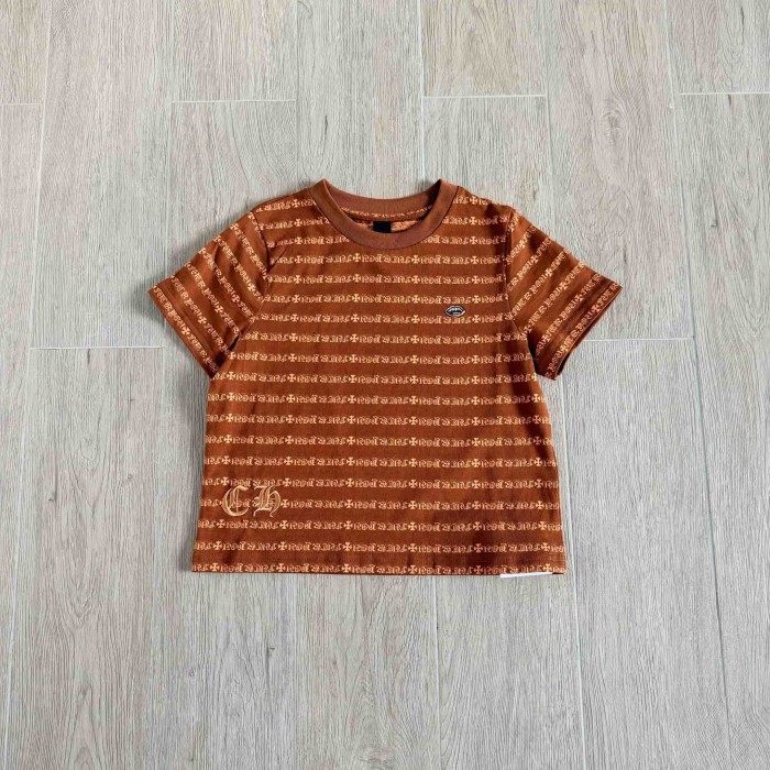 1:1 quality version Brown All Over CH Letter Cross Jacquard Stripe Cropped Tee for girls 29527336