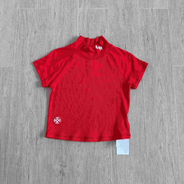 1:1 quality version Mock Neck Collar CH Script Embroidery Hem Cross Flower Tee for girls 3 colors 29527352
