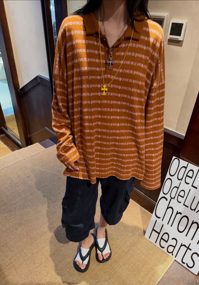 1:1 quality version All Over CH Letter Cross Jacquard Stripe Long Sleeve Polo Long Sleeve Tee 29527324
