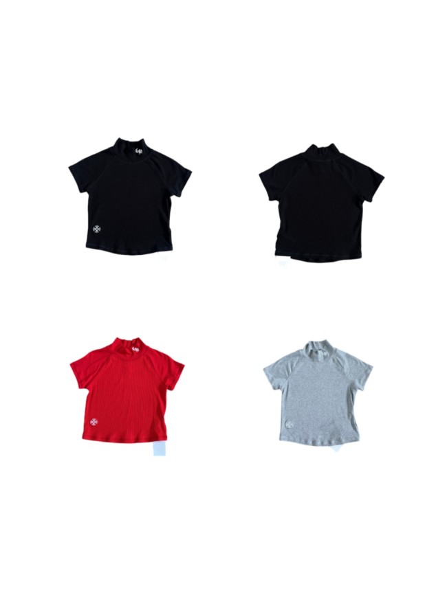 1:1 quality version Mock Neck Collar CH Script Embroidery Hem Cross Flower Tee for girls 3 colors 29527352