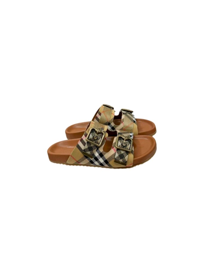 1:1 quality version Couple Style Embroidery Thread Embossed Plaid Cow Suede Thick Sole Slippers 29527427