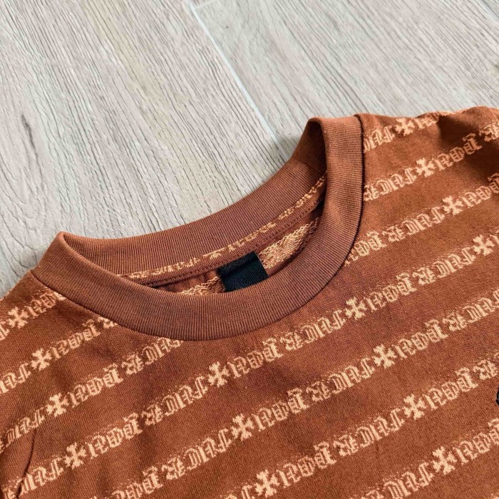 1:1 quality version Brown All Over CH Letter Cross Jacquard Stripe Cropped Tee for girls 29527336