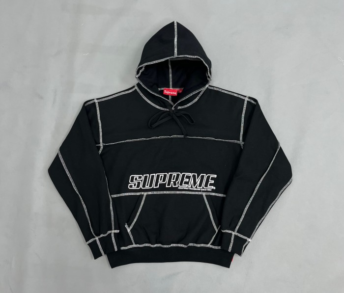 1:1 quality version Contrast Topstitch Chest Embroidery Side Vertical Letter Hoodie & Pants Set 29528433