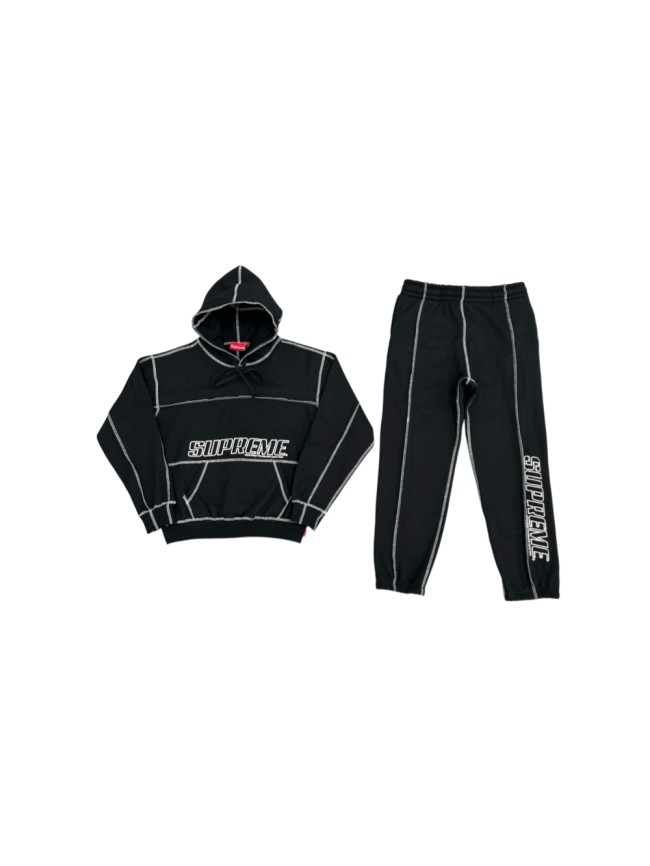 1:1 quality version Contrast Topstitch Chest Embroidery Side Vertical Letter Hoodie & Pants Set 29528433