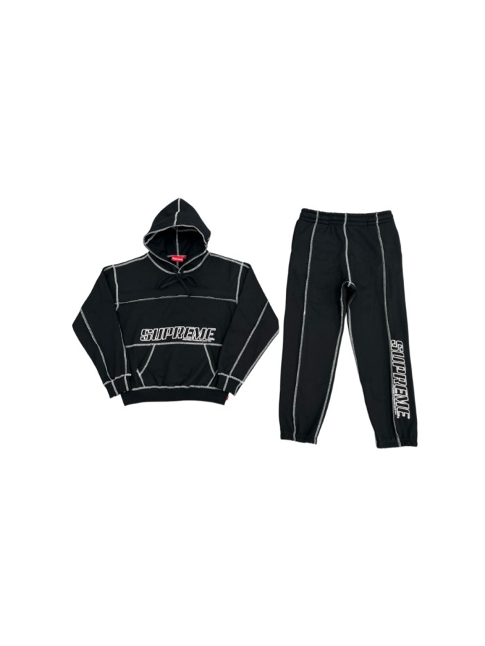 1:1 quality version Contrast Topstitch Chest Embroidery Side Vertical Letter Hoodie & Pants Set 29528433