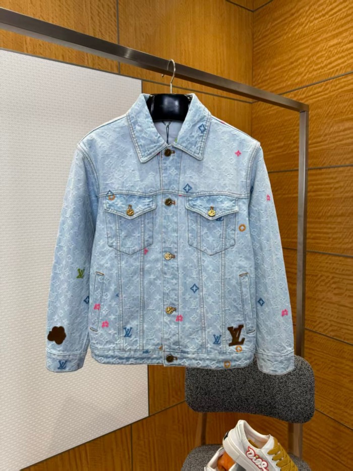 1:1 quality version Denim jacket with suede appliqué 26633025