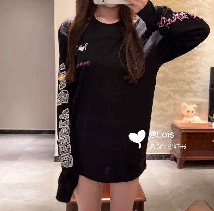 1:1 quality version Deadly Doll X Back Pink Flower Upside-Down Dancer Long Sleeve Tee 29530827