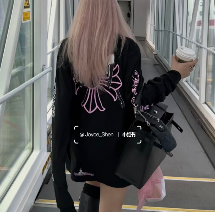 1:1 quality version Deadly Doll X Back Pink Flower Upside-Down Dancer Long Sleeve Tee 29530827