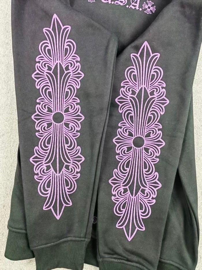 1:1 quality version Purple Glitter Horseshoe Logo Sleeve Floral Cross Drawstring Full Zip Hoodie 29501943