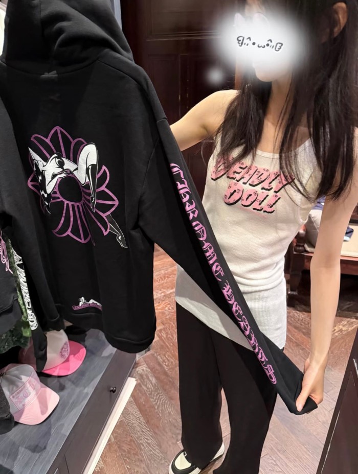 1:1 quality version Deadly Doll X Dancer Gradient Gothic Full Sleeve Tattoo Zip Drawstring Hoodie 29530810