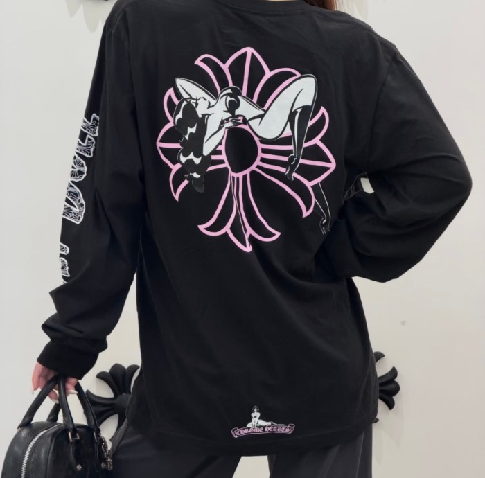 1:1 quality version Deadly Doll X Back Pink Flower Upside-Down Dancer Long Sleeve Tee 29530827