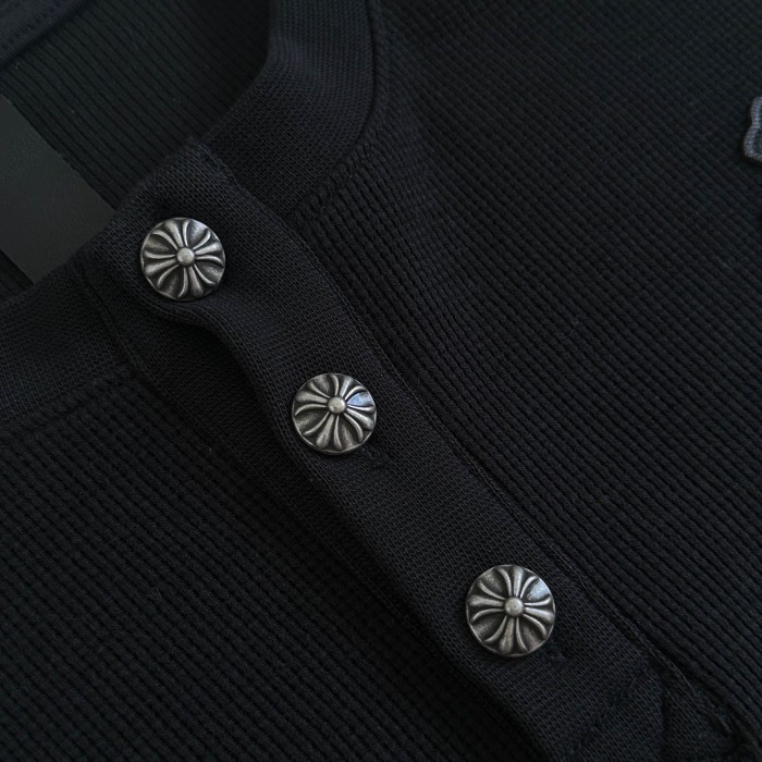 1:1 quality version Chest Sheepskin Cross Embroidery Button Waffle Long Sleeve Tee 3 colors 29530636