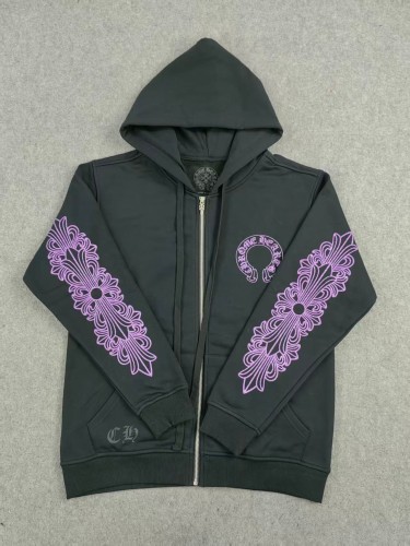 1:1 quality version Purple Glitter Horseshoe Logo Sleeve Floral Cross Drawstring Full Zip Hoodie 29501943