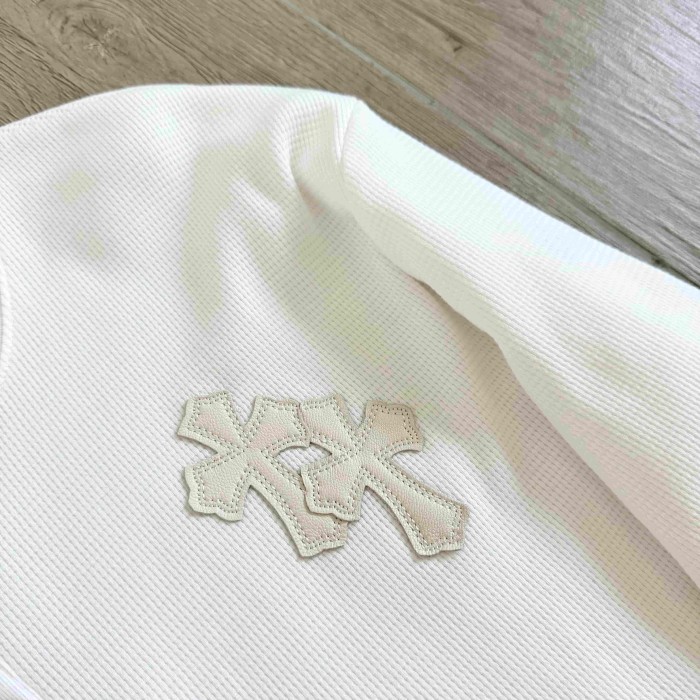 1:1 quality version Chest Sheepskin Cross Embroidery Button Waffle Long Sleeve Tee 3 colors 29530636