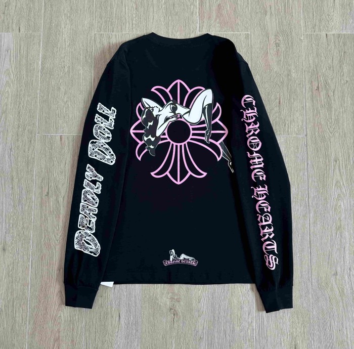 1:1 quality version Deadly Doll X Back Pink Flower Upside-Down Dancer Long Sleeve Tee 29530827