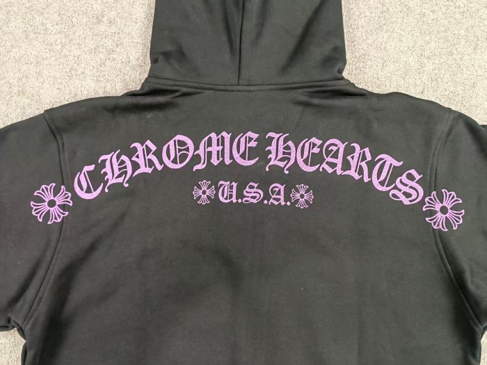 1:1 quality version Purple Glitter Horseshoe Logo Sleeve Floral Cross Drawstring Full Zip Hoodie 29501943