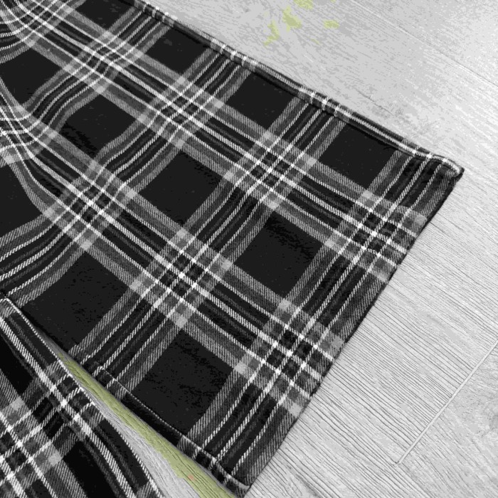 1:1 quality version Sheepskin Cross Pure Cotton Flannel Black Grey Plaid Straight Loose Pants 29530860