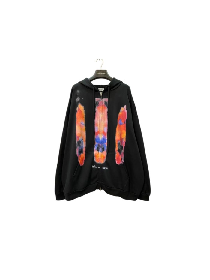 1:1 quality version Watercolor Gradient Figure Slogan Print Full Zip Oversized Hoodie 29533345