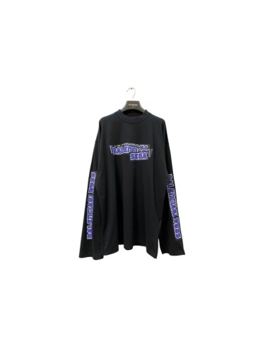 1:1 quality version Blue Overlapping Letter Tape Double Sleeve Loose Long Sleeve Tee 29533341