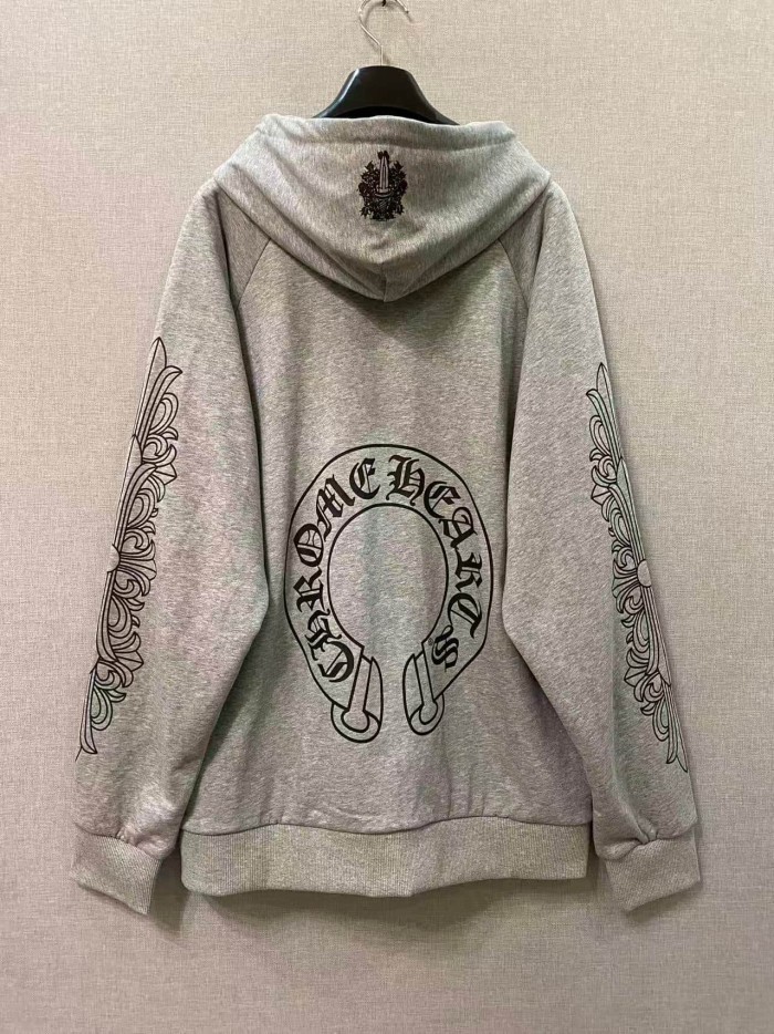1:1 quality version Sleeve Scroll Pattern Back Large Horseshoe Sanskrit Zip Hoodie 29533355