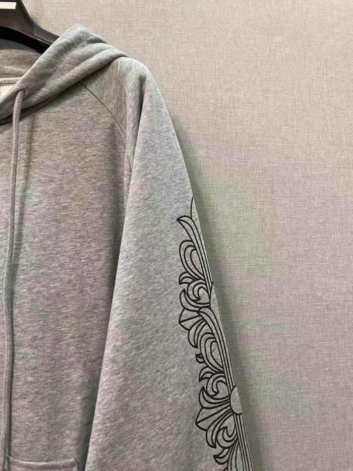 1:1 quality version Sleeve Scroll Pattern Back Large Horseshoe Sanskrit Zip Hoodie 29533355